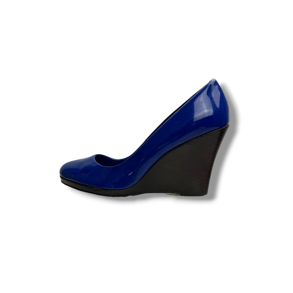 Cole Haan Womens Cobalt Blue Patent Leather Round Toe Wedge Pumps Size 10.5 B